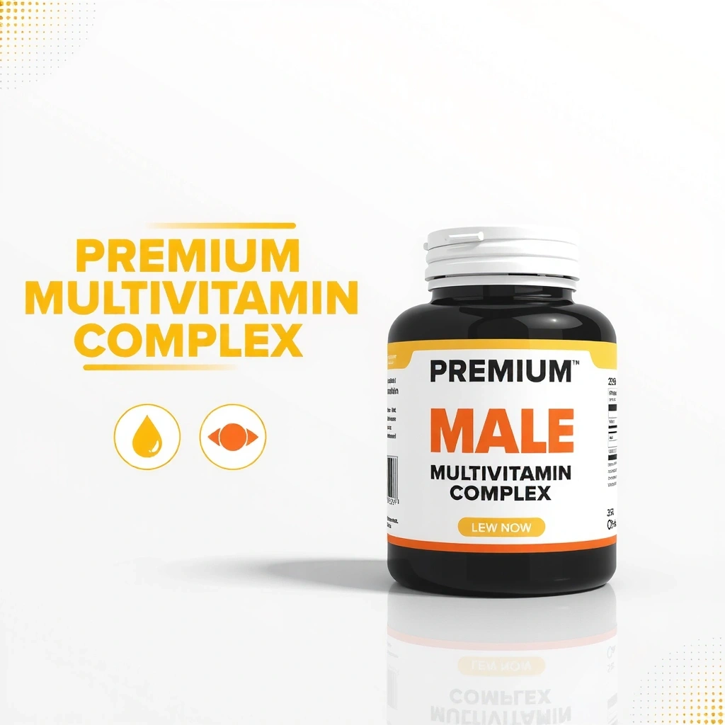Male multivitamin complex in premium bottle